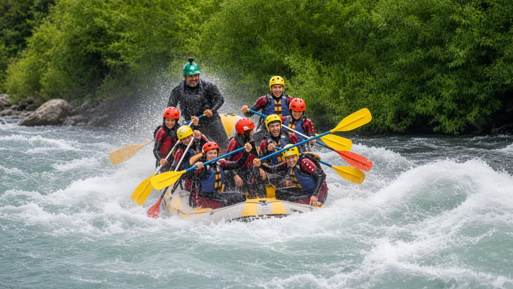 Curso haciendo rafting en el río Trancura, primer día de la gira